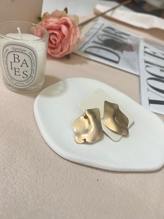 Gold plated wave modern stud earrings